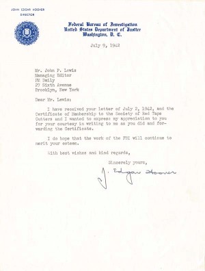J. Edgar Hoover Letter